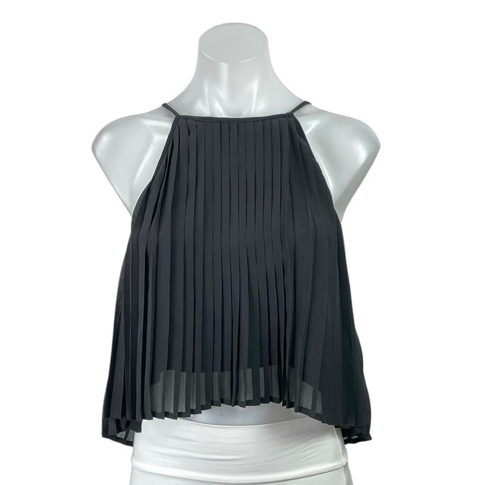 Mia Women's Black Pleated Sleeveless Halter Neck Crop Cami Camisole Tank Top 10